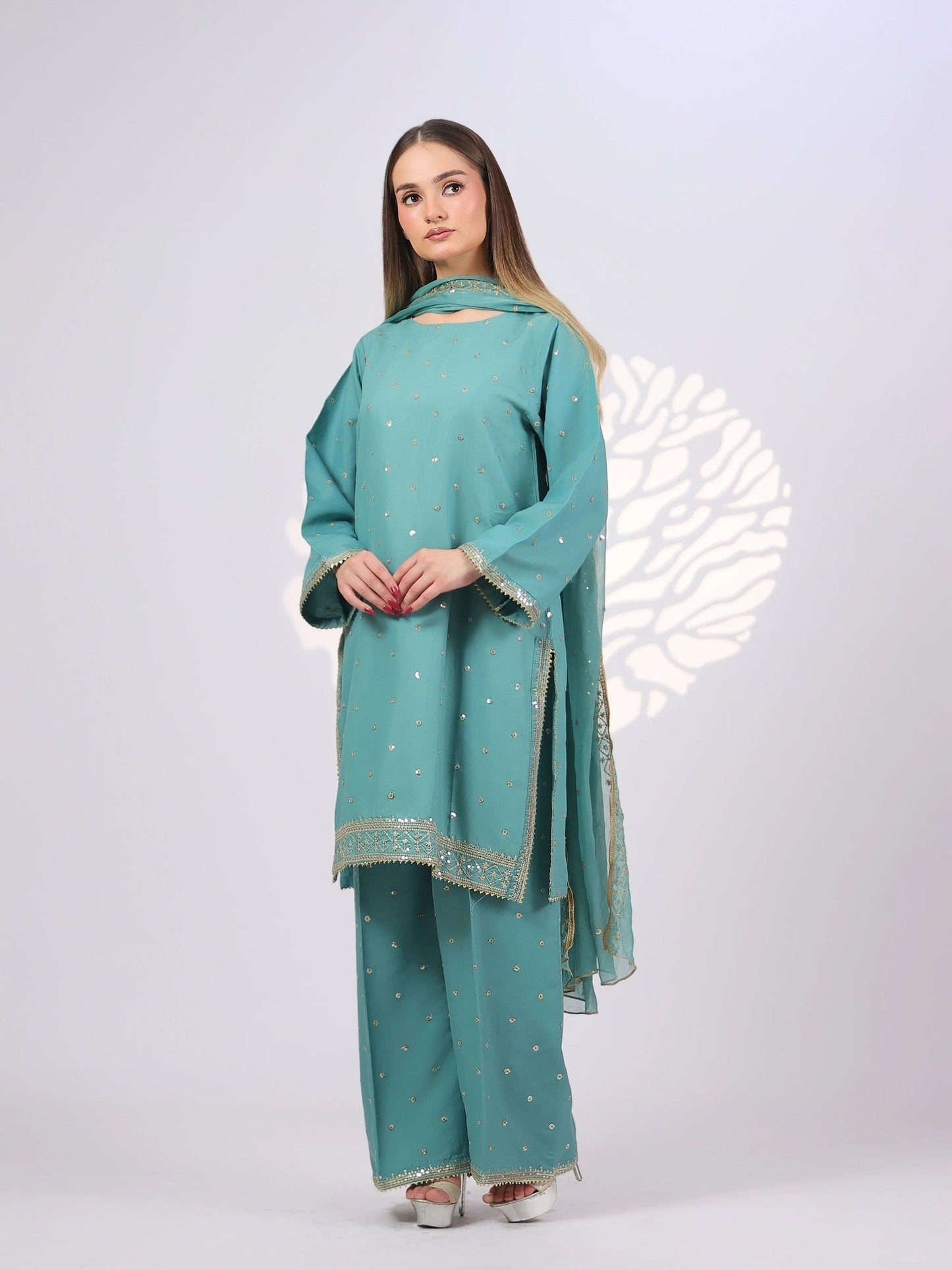 Blue MAK Fashion Noor Luxe Raw Silk Embroidered Stitched 3-Piece Suit-Pastel Drop