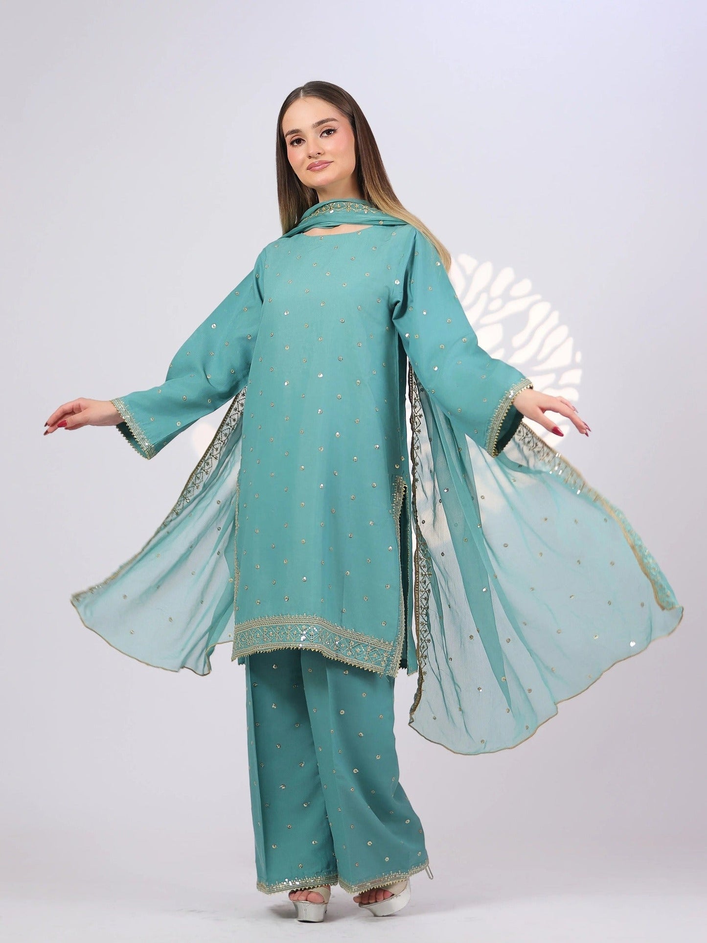 Blue MAK Fashion Noor Luxe Raw Silk Embroidered Stitched 3-Piece Suit-Pastel Drop