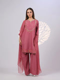 Pink MAK Fashion Noor Luxe Raw Silk Embroidered Stitched 3-Piece Suit-Dusty Rose