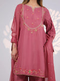 Pink MAK Fashion Noor Luxe Raw Silk Embroidered Stitched 3-Piece Suit-Dusty Rose