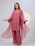 Pink MAK Fashion Noor Luxe Raw Silk Embroidered Stitched 3-Piece Suit-Dusty Rose