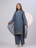 Grey MAK Fashion Noor Luxe Raw Silk Embroidered Stitched 3-Piece Suit-Steel Glam