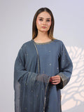 Grey MAK Fashion Noor Luxe Raw Silk Embroidered Stitched 3-Piece Suit-Steel Glam