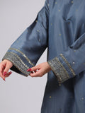 Grey MAK Fashion Noor Luxe Raw Silk Embroidered Stitched 3-Piece Suit-Steel Glam