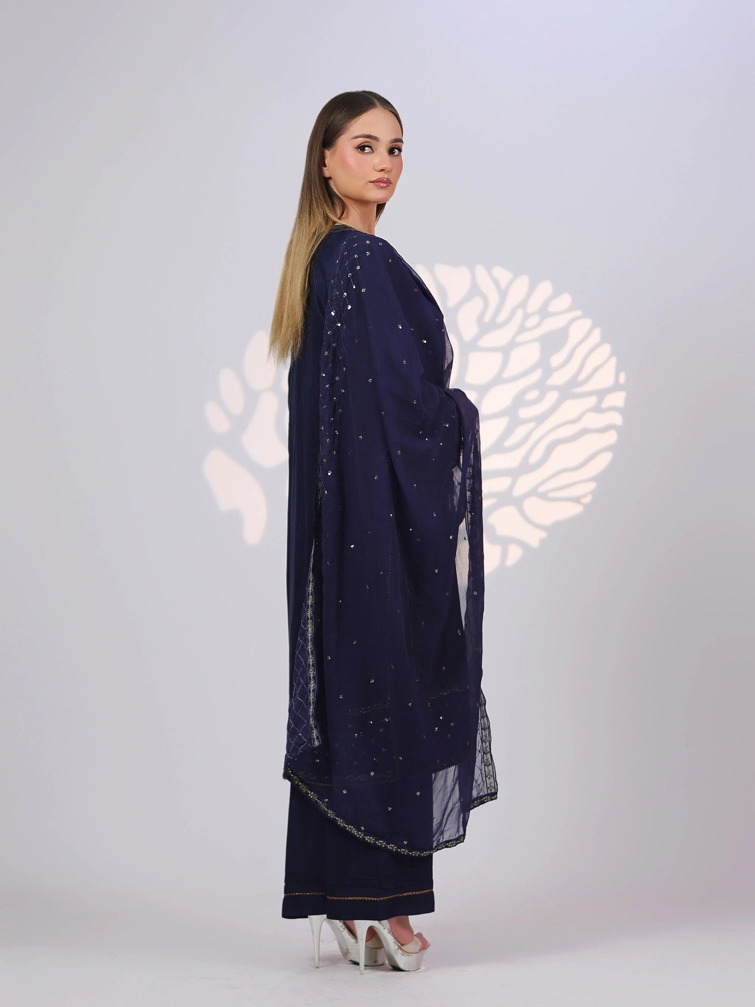 Blue MAK Fashion Noor Luxe Raw Silk Embroidered Stitched 3-Piece Suit-Imperial Midnight