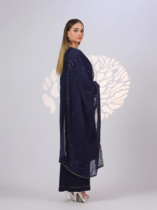 Blue MAK Fashion Noor Luxe Raw Silk Embroidered Stitched 3-Piece Suit-Imperial Midnight