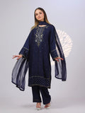 Blue MAK Fashion Noor Luxe Raw Silk Embroidered Stitched 3-Piece Suit-Imperial Midnight