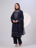 Blue MAK Fashion Noor Luxe Raw Silk Embroidered Stitched 3-Piece Suit-Imperial Midnight
