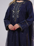 Blue MAK Fashion Noor Luxe Raw Silk Embroidered Stitched 3-Piece Suit-Imperial Midnight