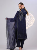 Blue MAK Fashion Noor Luxe Raw Silk Embroidered Stitched 3-Piece Suit-Imperial Midnight
