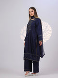 Blue MAK Fashion Noor Luxe Raw Silk Embroidered Stitched 3-Piece Suit-Imperial Midnight