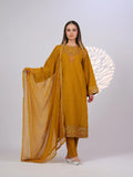 Yellow MAK Fashion Noor Luxe Raw Silk Embroidered Stitched 3-Piece Suit-Royal Mustard