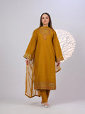 Yellow MAK Fashion Noor Luxe Raw Silk Embroidered Stitched 3-Piece Suit-Royal Mustard