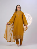 Yellow MAK Fashion Noor Luxe Raw Silk Embroidered Stitched 3-Piece Suit-Royal Mustard