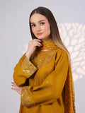 Yellow MAK Fashion Noor Luxe Raw Silk Embroidered Stitched 3-Piece Suit-Royal Mustard