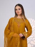 Yellow MAK Fashion Noor Luxe Raw Silk Embroidered Stitched 3-Piece Suit-Royal Mustard
