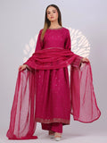 Pink MAK Fashion Noor Luxe Raw Silk Embroidered Stitched 3-Piece Suit-Royal Crimson