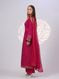 Pink MAK Fashion Noor Luxe Raw Silk Embroidered Stitched 3-Piece Suit-Royal Crimson