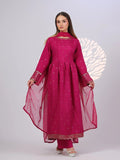 Pink MAK Fashion Noor Luxe Raw Silk Embroidered Stitched 3-Piece Suit-Royal Crimson