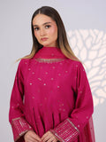 Pink MAK Fashion Noor Luxe Raw Silk Embroidered Stitched 3-Piece Suit-Royal Crimson