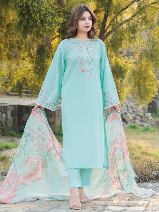 Blue MAK Fashion Isra Lawn Drop'1 Embroidered Stitched 3-Piece Suit-Nerina