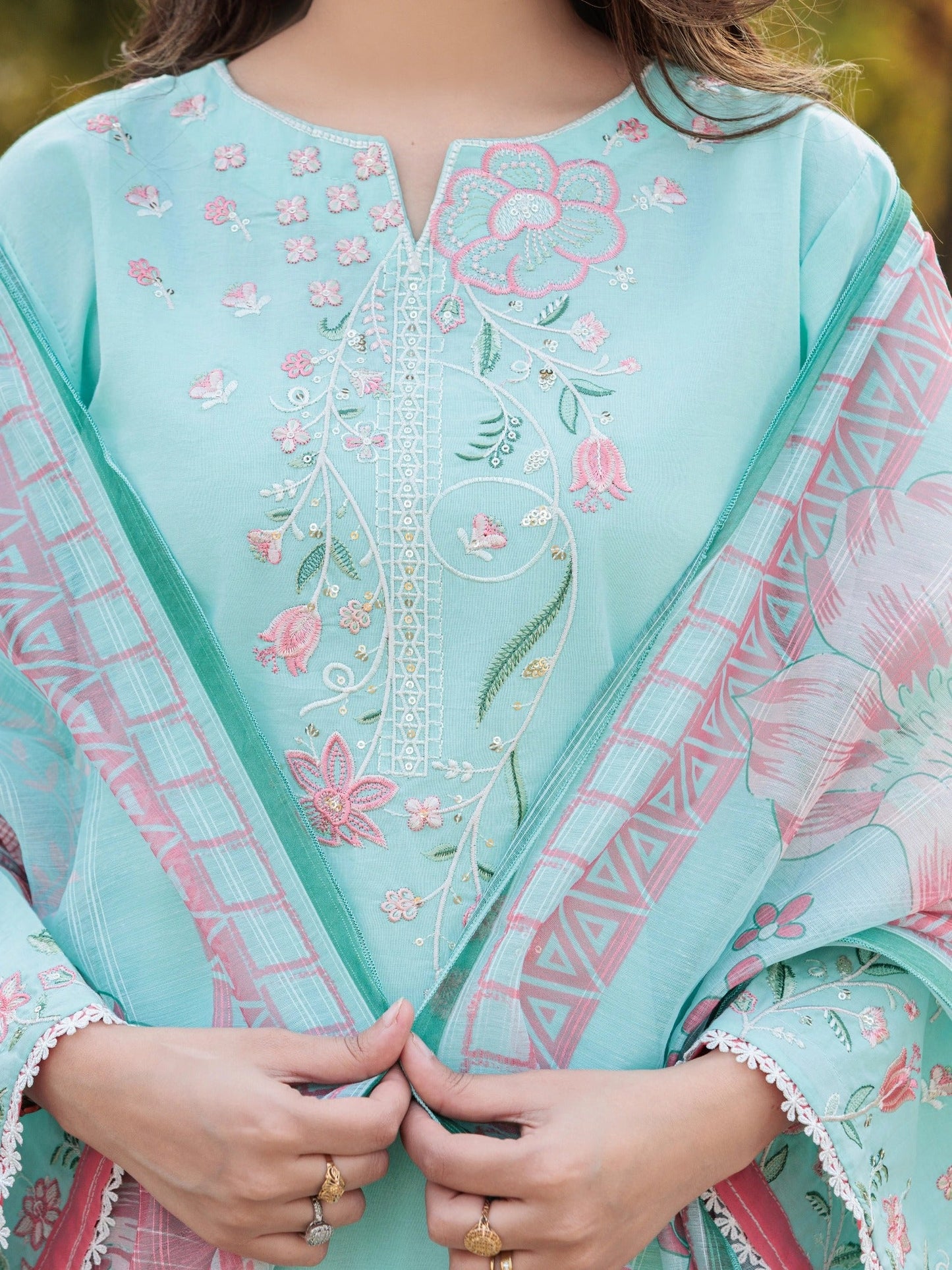 Blue MAK Fashion Isra Lawn Drop'1 Embroidered Stitched 3-Piece Suit-Nerina