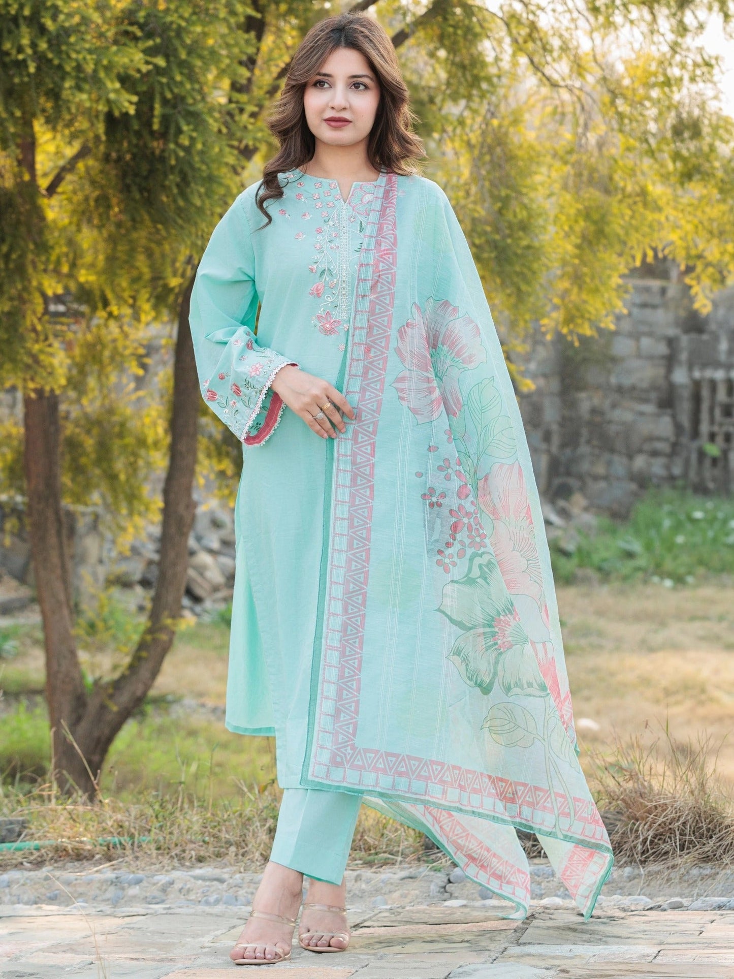 Blue MAK Fashion Isra Lawn Drop'1 Embroidered Stitched 3-Piece Suit-Nerina