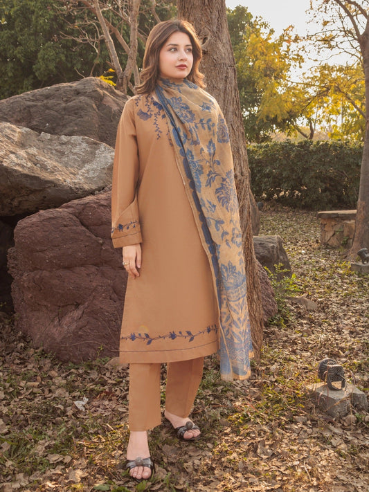 Brown MAK Fashion Isra Lawn Drop'1 Embroidered Stitched 3-Piece Suit-Lavena