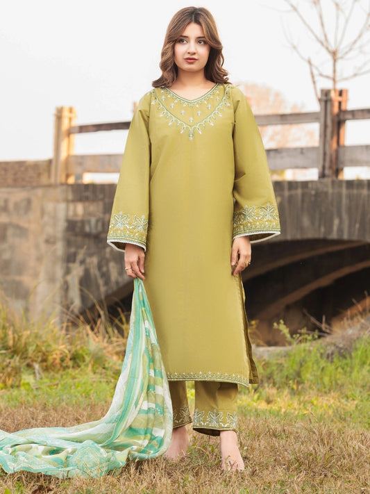 Green MAK Fashion Isra Lawn Drop'1 Embroidered Stitched 3-Piece Suit-Rubina