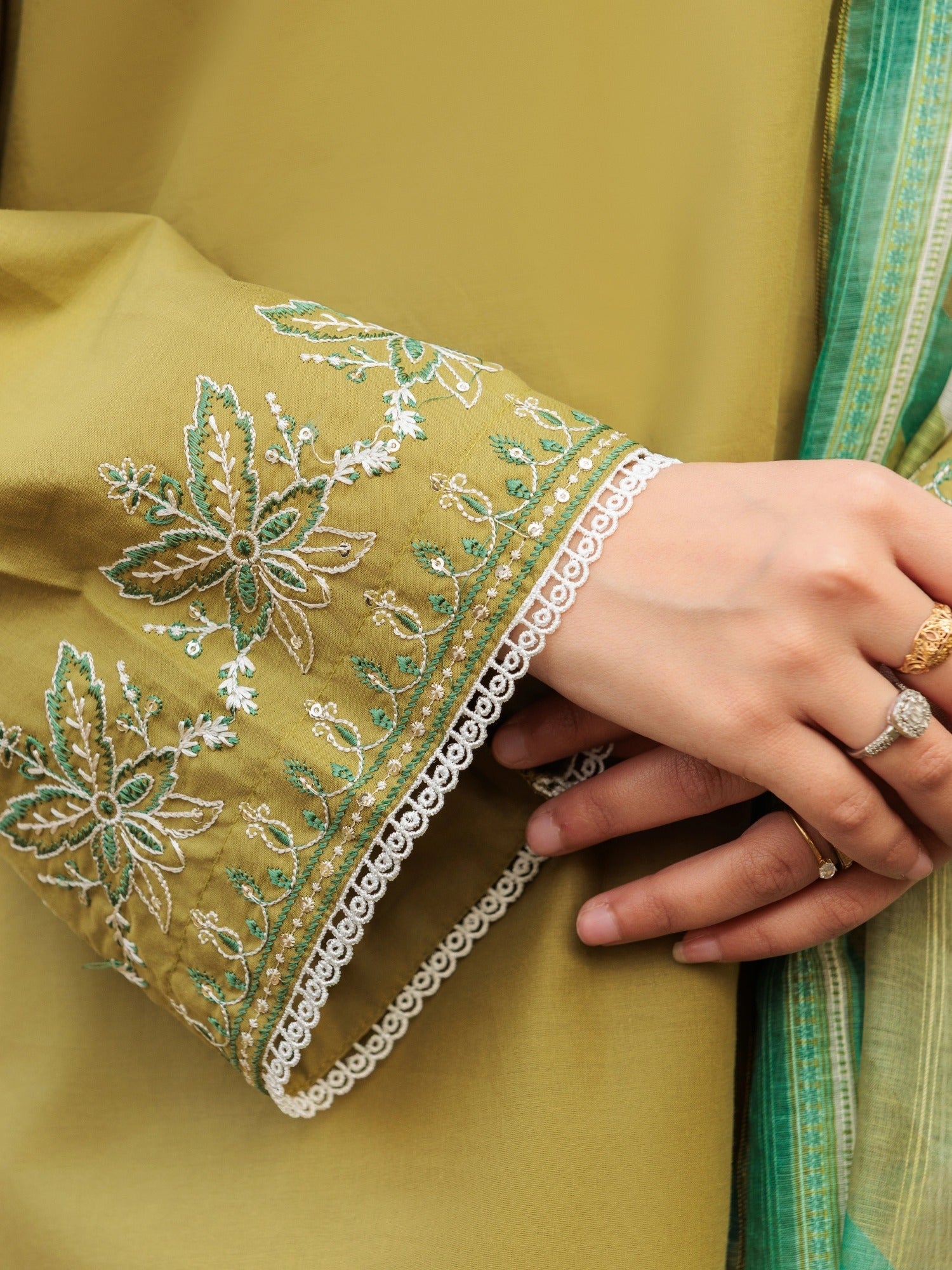 Green MAK Fashion Isra Lawn Drop'1 Embroidered Stitched 3-Piece Suit-Rubina