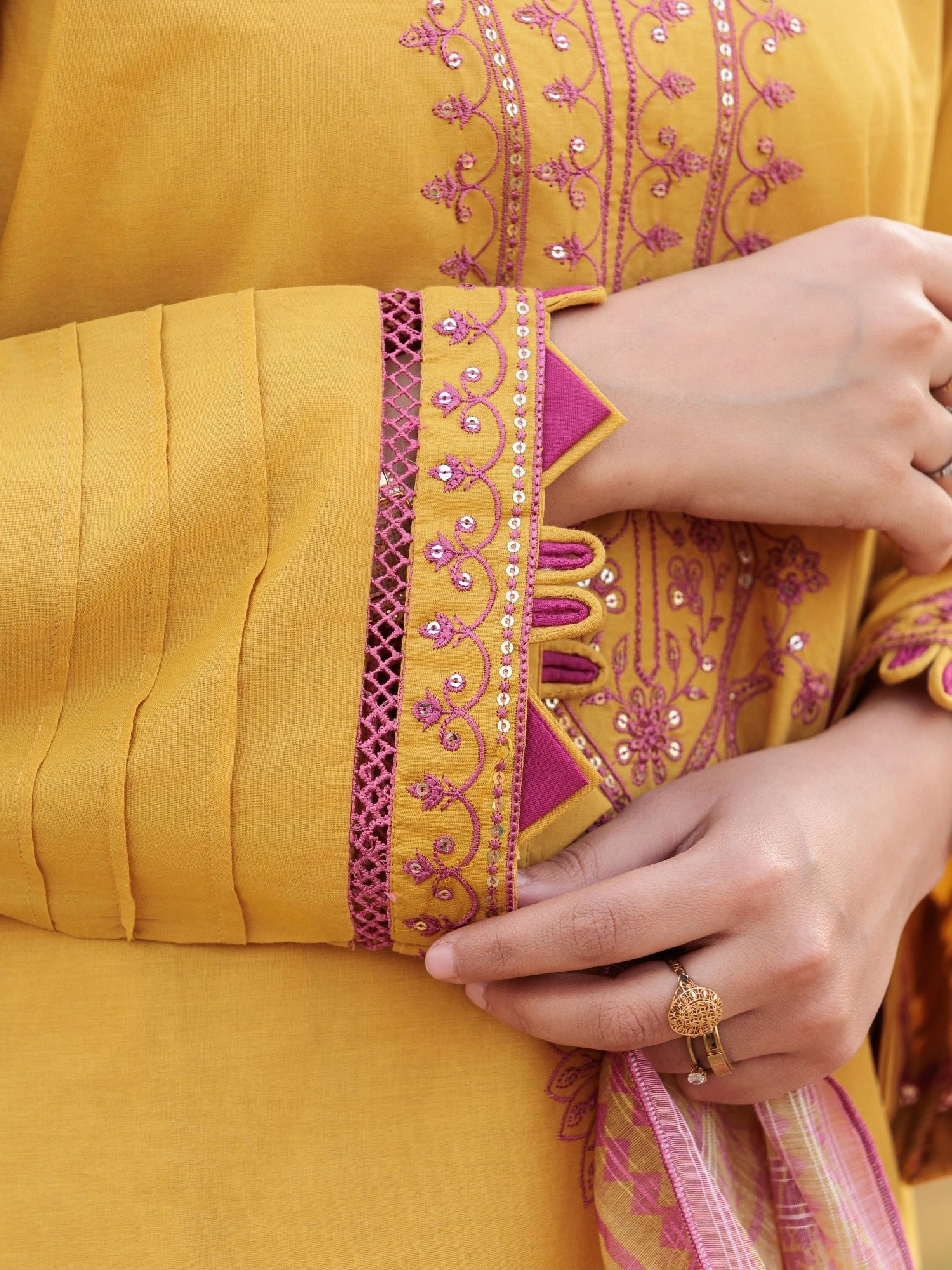 Yellow MAK Fashion Isra Lawn Drop'1 Embroidered Stitched 3-Piece Suit-Wanya