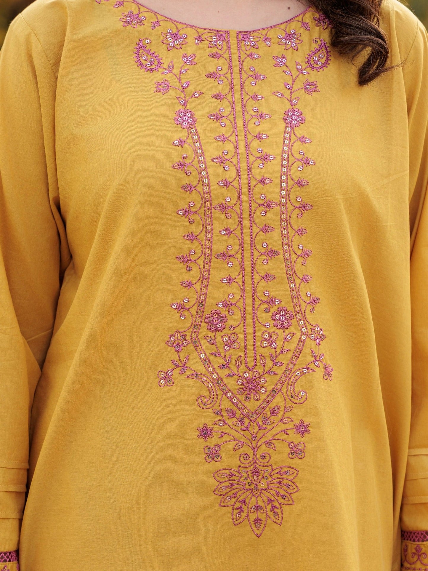 Yellow MAK Fashion Isra Lawn Drop'1 Embroidered Stitched 3-Piece Suit-Wanya