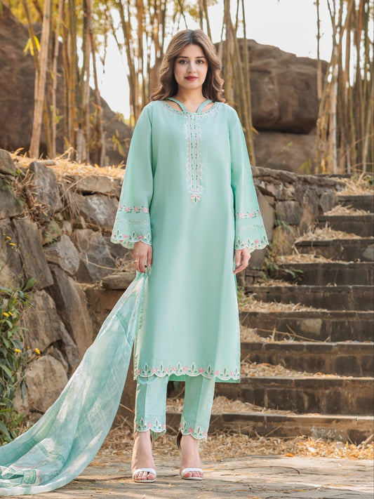Blue MAK Fashion Isra Lawn Drop'1 Embroidered Stitched 3-Piece Suit-Zaib