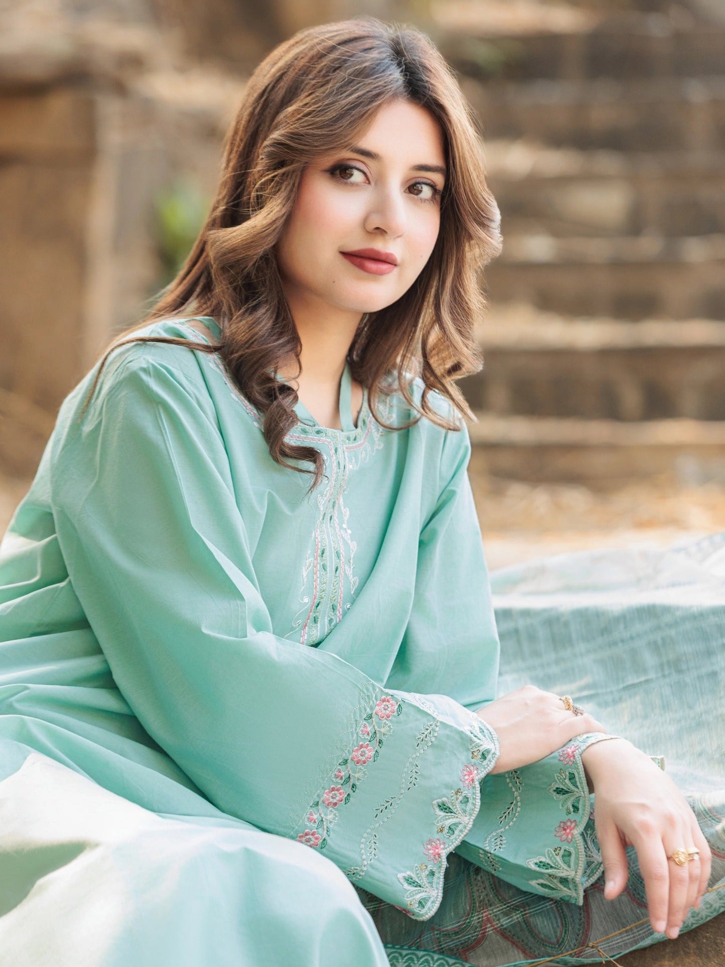 Blue MAK Fashion Isra Lawn Drop'1 Embroidered Stitched 3-Piece Suit-Zaib