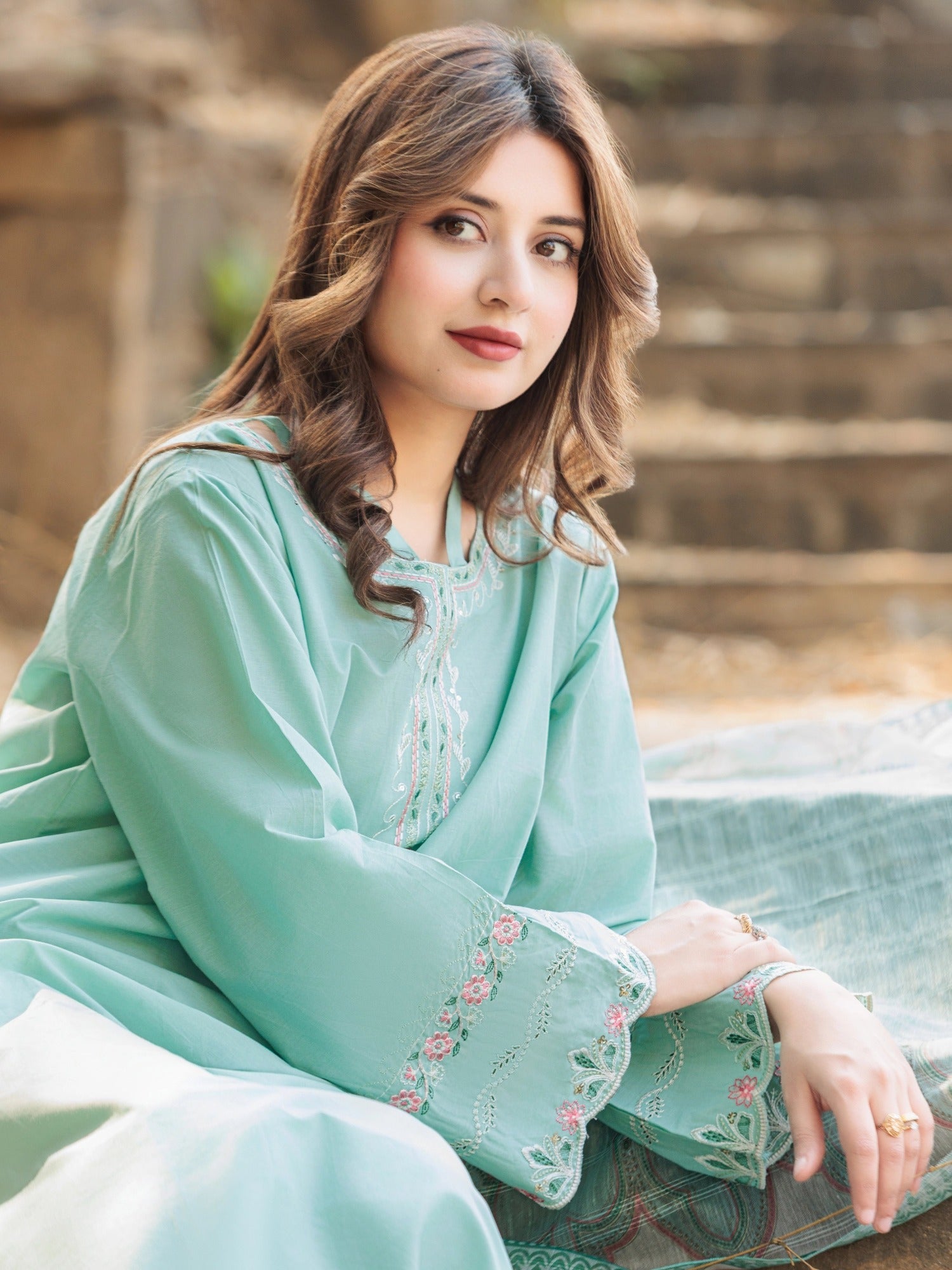 Blue MAK Fashion Isra Lawn Drop'1 Embroidered Stitched 3-Piece Suit-Zaib