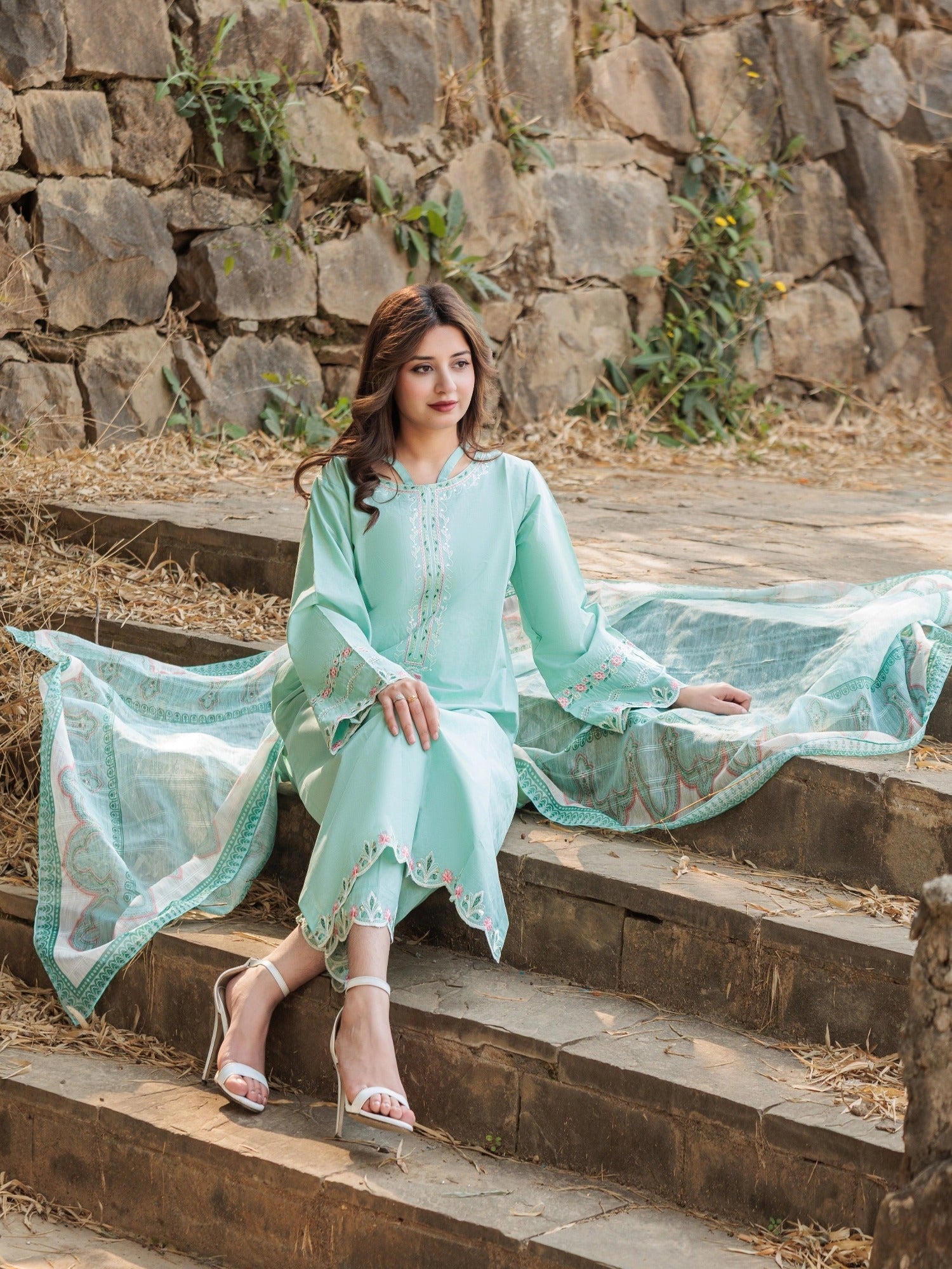 Blue MAK Fashion Isra Lawn Drop'1 Embroidered Stitched 3-Piece Suit-Zaib