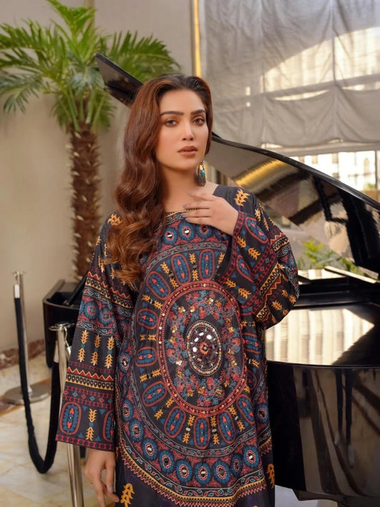 Black-Zeephire Lawn Embroidered Stitched 2-Piece Suit-Alisha