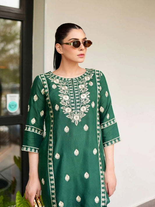 Green-Zeephire Lawn Embroidered Stitched 2-Piece Suit-Aiza Khan