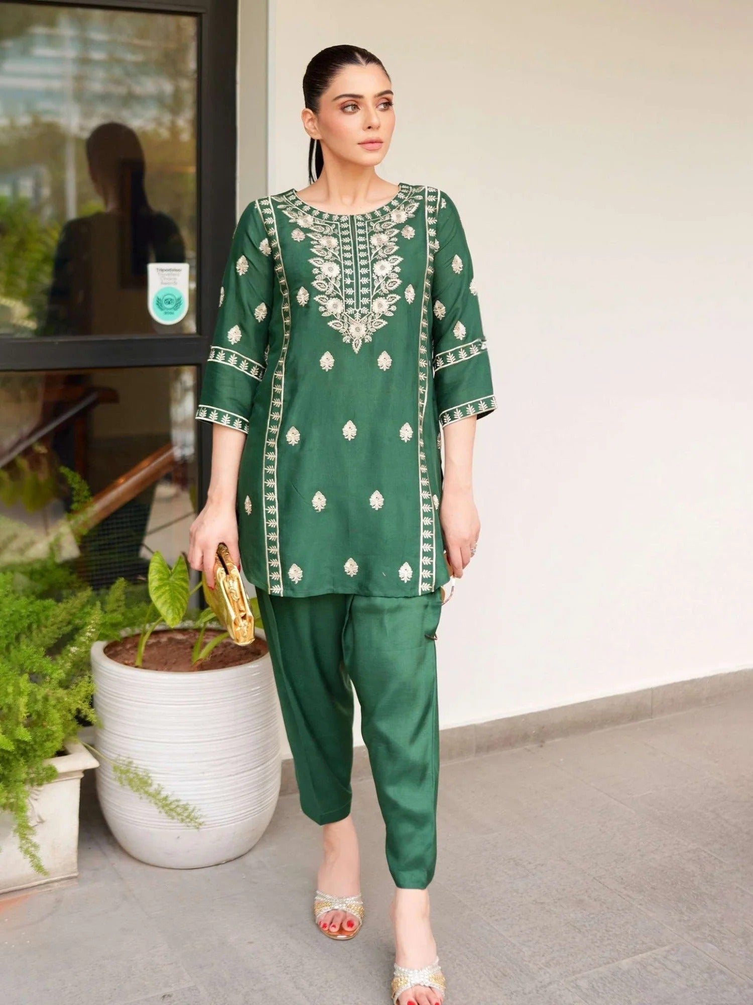 Green-Zeephire Lawn Embroidered Stitched 2-Piece Suit-Aiza Khan