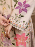 Cream-Zeephire Linen Embroidered Stitched 3-Piece Suit-Sajal Ali