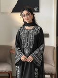Black-Zeephire Linen Embroidered Stitched 3-Piece Suit-Orhaan BM