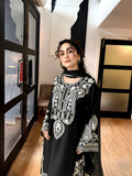 Black-Zeephire Linen Embroidered Stitched 3-Piece Suit-Orhaan BM