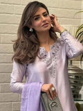 Lilac Savarna Raw Silk Embellished Stitched 3-Piece Suit-Lilac