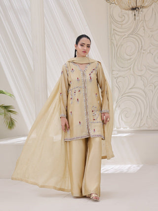 Golden Ruby's Couture Noor e Zar Shesha Silk Embroidered Stitched 3 Piece Suit Maha Gul