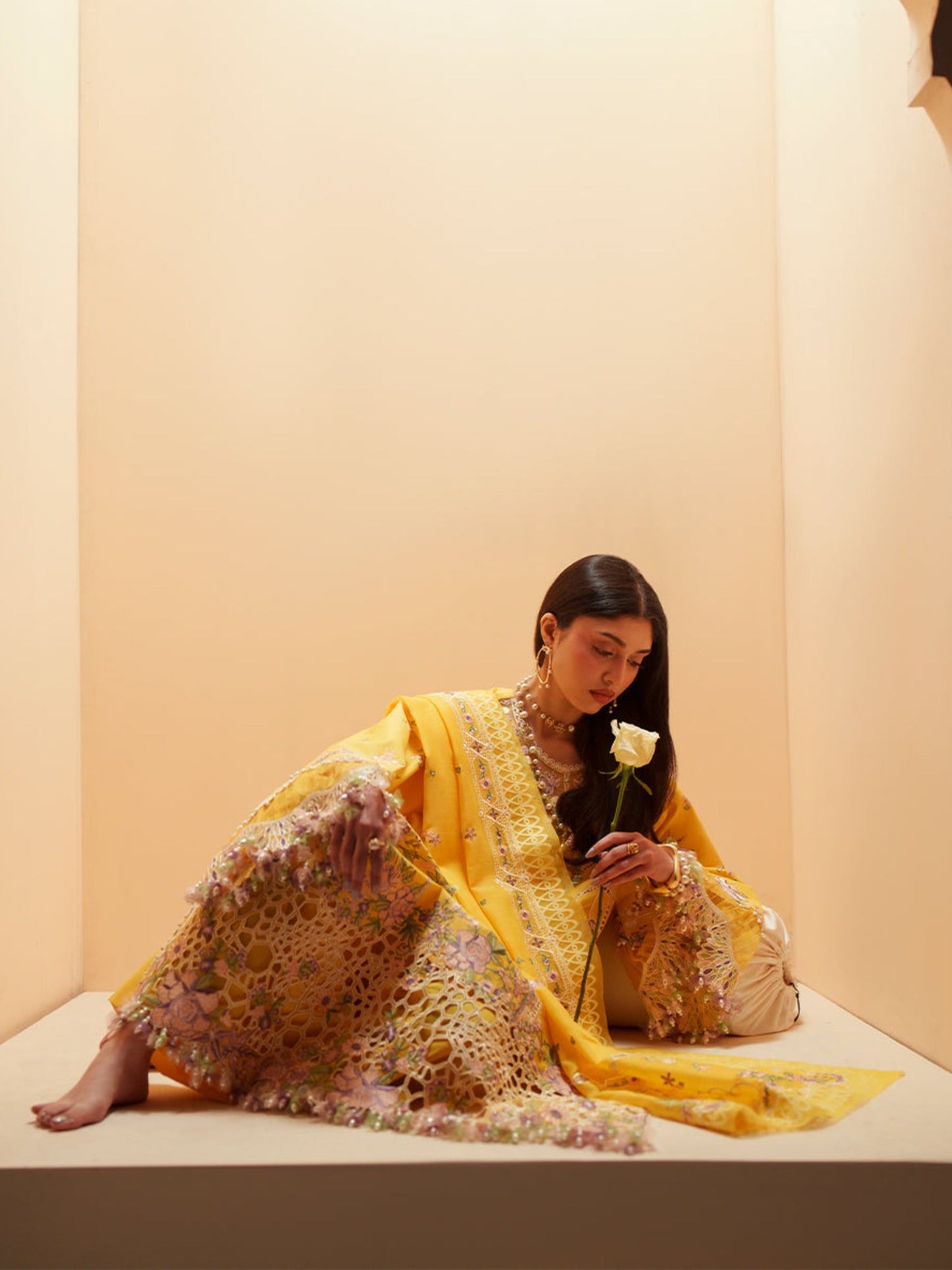 Yellow Binilyas Mashriq luxury Lawn Embroidered Stitched 3-Piece Suit-D-111-A