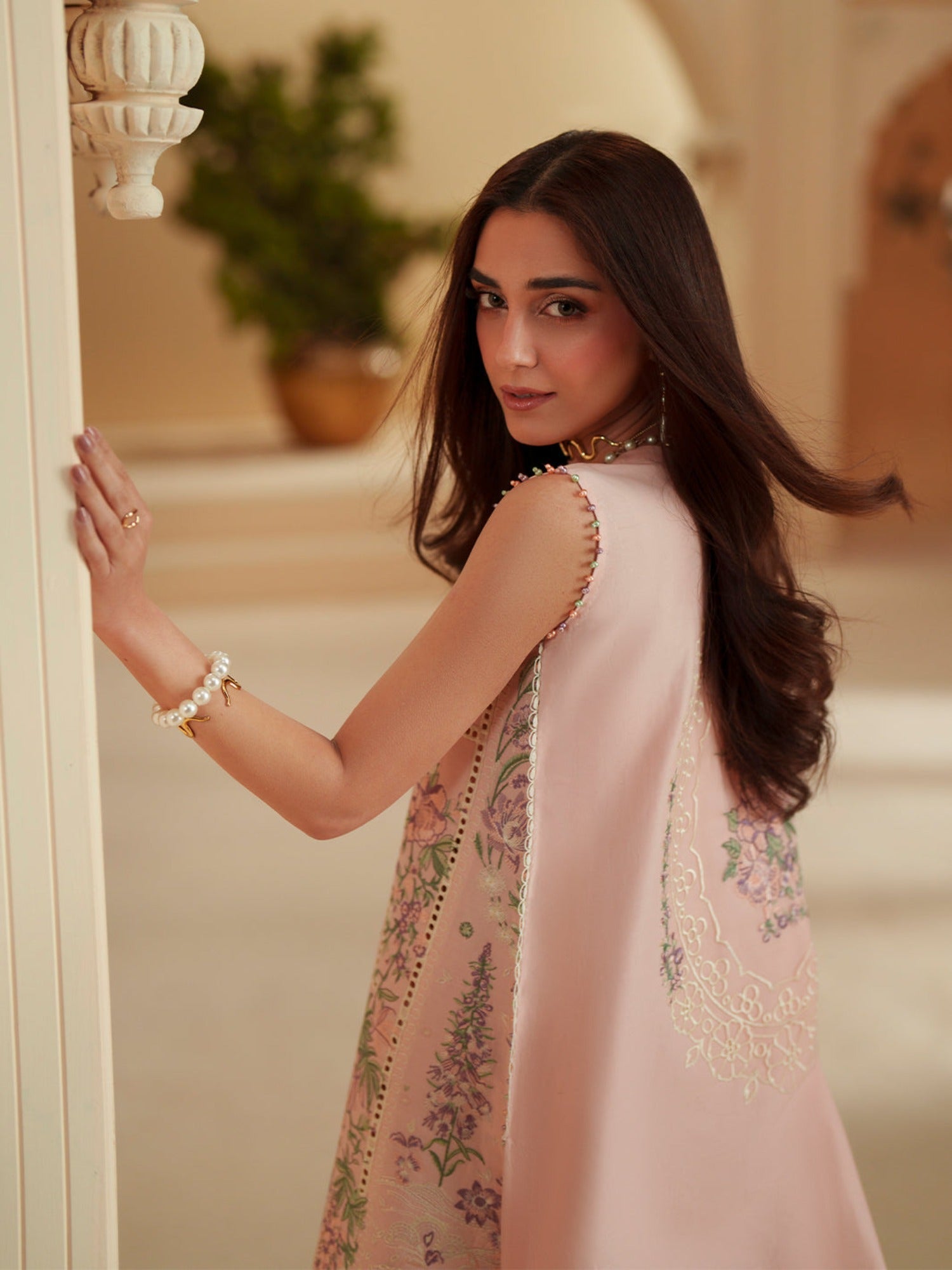 Pink Binilyas Mashriq luxury Lawn Embroidered Stitched 3-Piece Suit-D-111-B