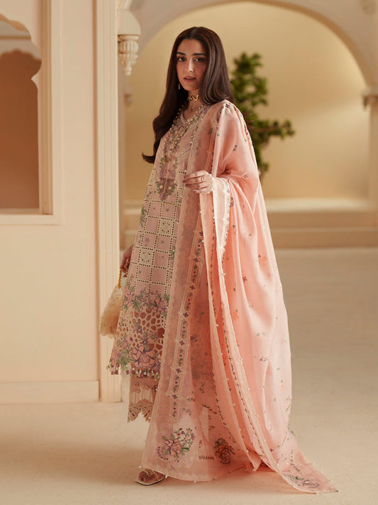 Pink Binilyas Mashriq luxury Lawn Embroidered Stitched 3-Piece Suit-D-111-B