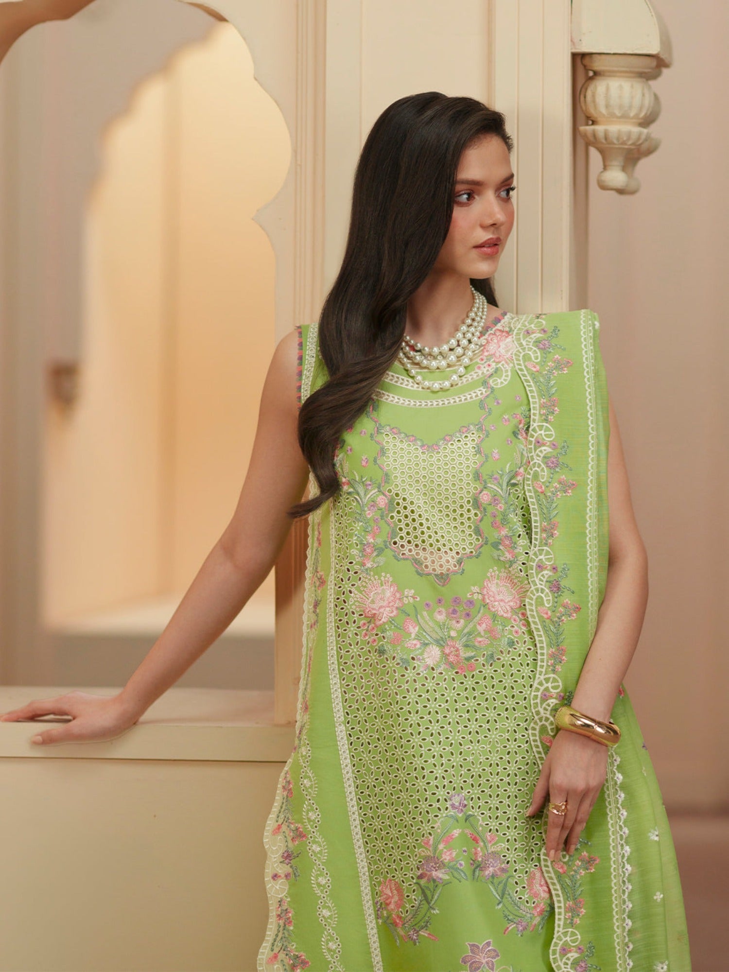 Green Binilyas Mashriq luxury Lawn Embroidered Stitched 3-Piece Suit-D-112-A