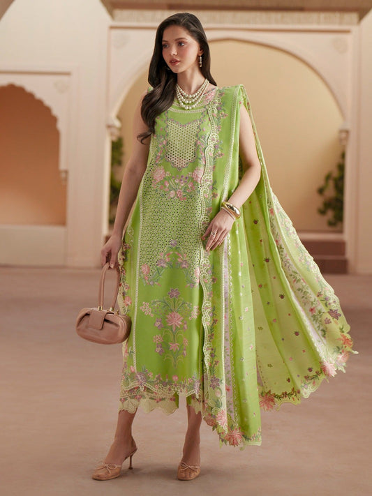 Green Binilyas Mashriq luxury Lawn Embroidered Stitched 3-Piece Suit-D-112-A