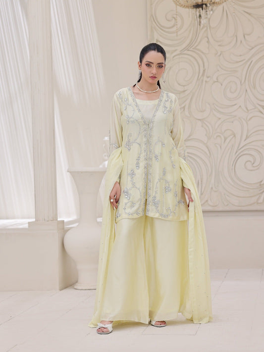 Yellow-Ruby's Couture Noor-e-Zar Shesha Silk Embellished Stitched 3-Piece Suit-Shahi